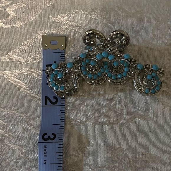 Silver Toned Metal & Turquoise Beads Hair Clasp - Picture 5 of 5